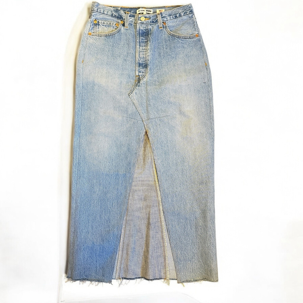 RE/DONE Levi's Denim Front Slit Maxi‎ Skirt Indigo Size 28 Medium NWT Button Fly